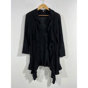Cupio Penny Lane Bratz Ruffle Open Front Cardigan Knit Sweater Womens Large Boho